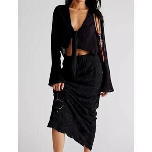 FREE PEOPLE Tavi Crochet Maxi Skirt Black 100% Cotton Boho Festival Beachy XS